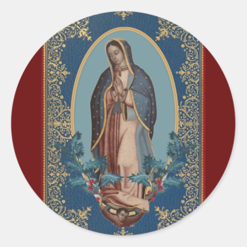 Our Lady of Guadalupe Virgin Mary Feliz Navidad Classic Round Sticker