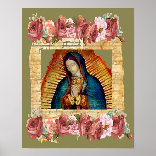 Our Lady of Guadalupe Virgin Mary  Roses Poster