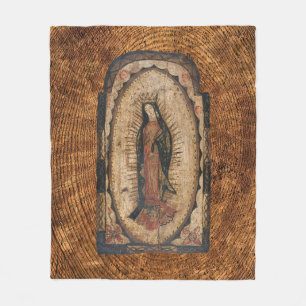 Our Lady of Guadalupe Virgin Mary Wood Look Fleece Blanket