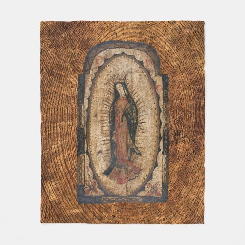 Our Lady of Guadalupe Virgin Mary Wood Look  Fleece Blanket