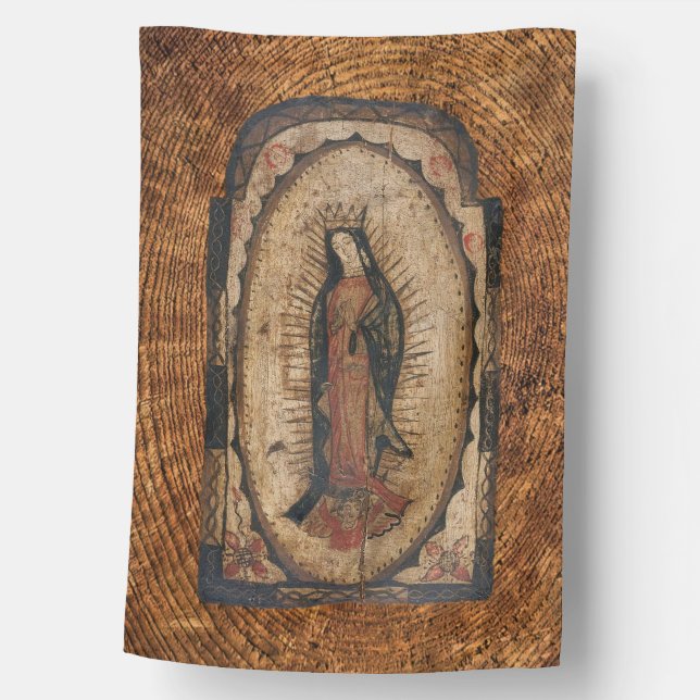 Our Lady of Guadalupe Virgin Mary Wood Look  House Flag (Front)