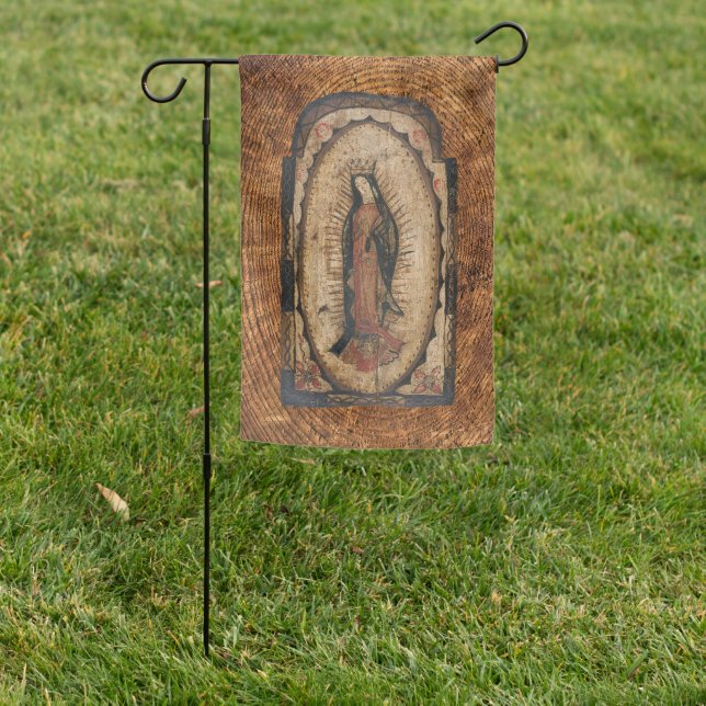 Our Lady of Guadalupe Virgin Mary Wood Look  House Garden Flag (In SItu)