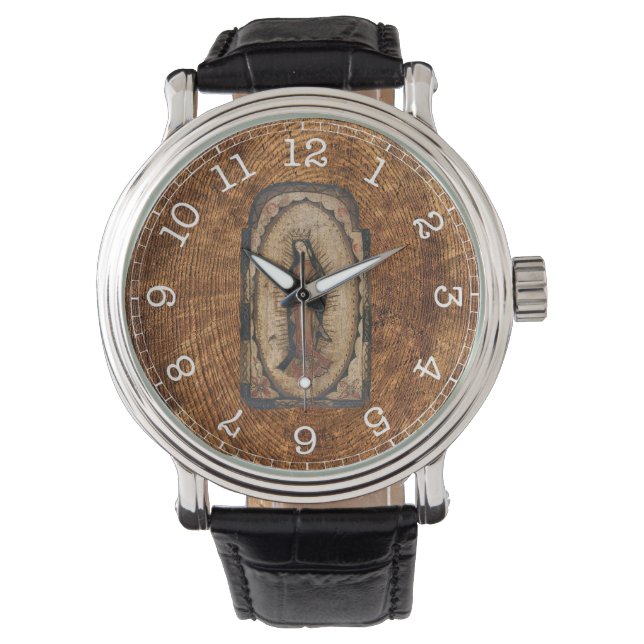 Our Lady of Guadalupe Virgin Mary Wood Look  Watch (Front)