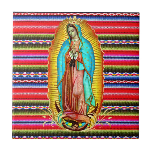 Our Lady of Guadalupe Virgin Mary Zarape Catholic  Ceramic Tile (Front)