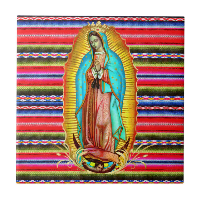Our Lady of Guadalupe Virgin Mary Zarape Catholic Ceramic Tile | Zazzle