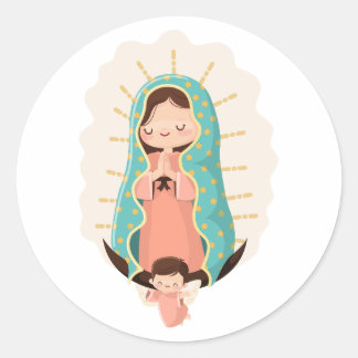 Our Lady of Guadalupe with angel Kawaii Style Classic Round Sticker