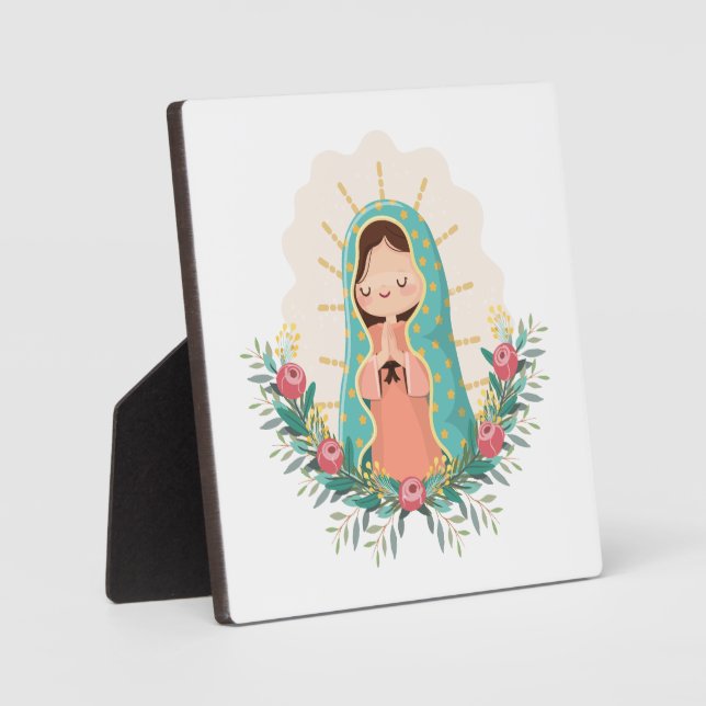 Our Lady of Guadalupe with flowers Kawaii Style Plaque (Front)