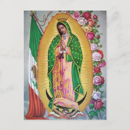 Our Lady of Guadalupe with Mexican Flag Postcard