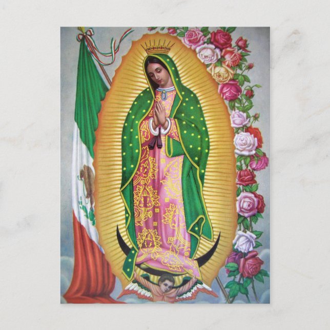 Our Lady of Guadalupe with Mexican Flag Postcard (Front)