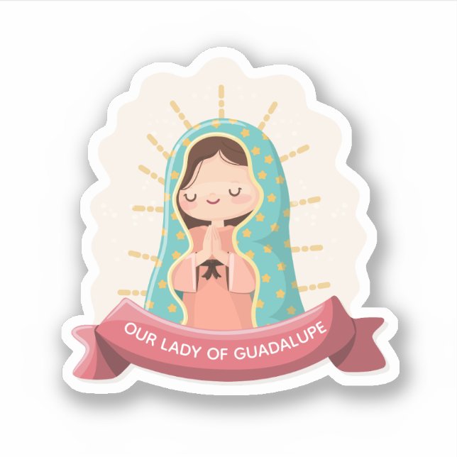 Our Lady of Guadalupe with ribbon Kawaii Style Sticker (Front)