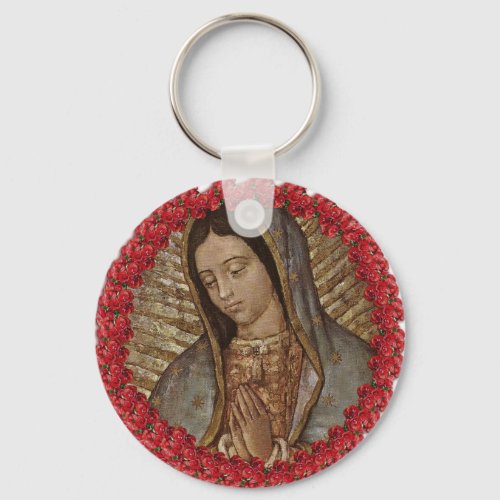 OUR LADY OF GUADALUPE WITH SPANISH ROSES KEYCHAIN