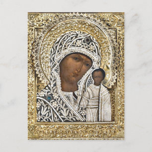 Our Lady of Kazan Intricate Gold Frame Icon Postcard