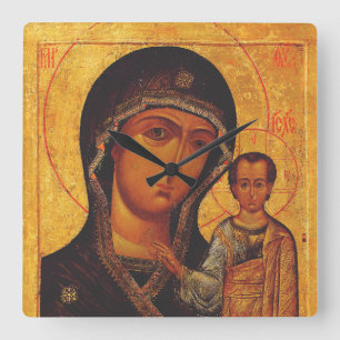 Our Lady of Kazan Orthodox Icon Square Wall Clock