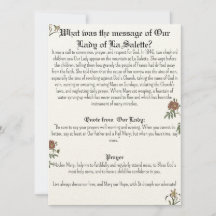 Our Lady of La Salette Prayer Card
