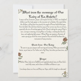 Our Lady of La Salette Prayer Card