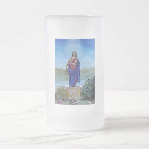 OUR LADY OF LIGHT Madonna of Immaculate Conception Frosted Glass Beer Mug
