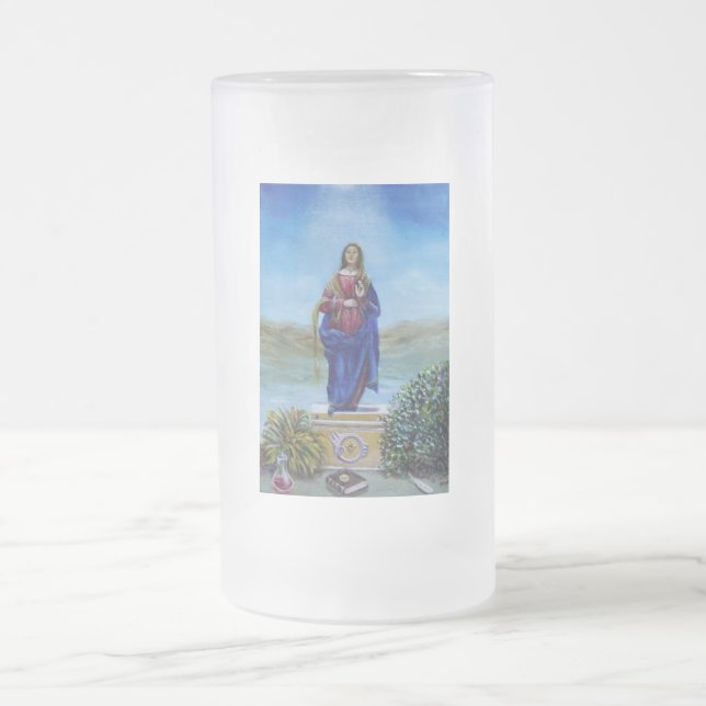OUR LADY OF LIGHT Madonna of Immaculate Conception Frosted Glass Beer Mug (Center)