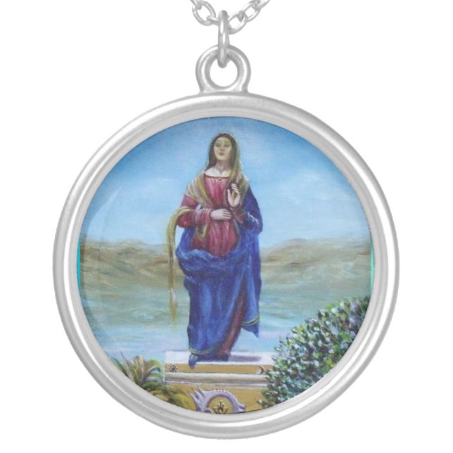 OUR LADY OF LIGHT Madonna of Immaculate Conception Silver Plated Necklace (Front)