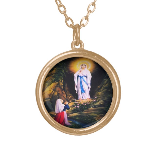 Our Lady of Lourdes Gold Plated Necklace (Front)