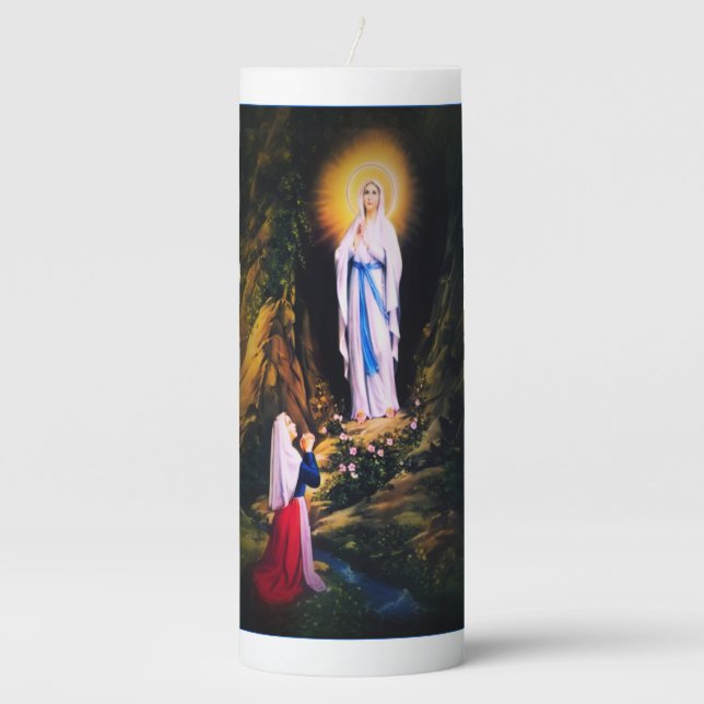 Our Lady of Lourdes Pillar Candle (Front)