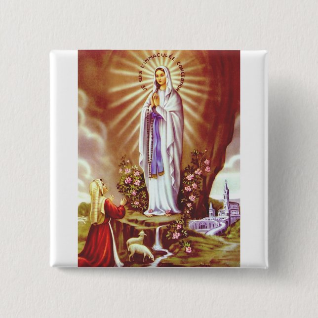 Our Lady of Lourdes Premium Massabielle Art Print Button (Front)