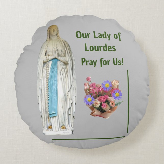 Our Lady of Lourdes Round Pillow (Front)