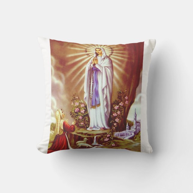 Our Lady of Lourdes Throw Pillow (Front)