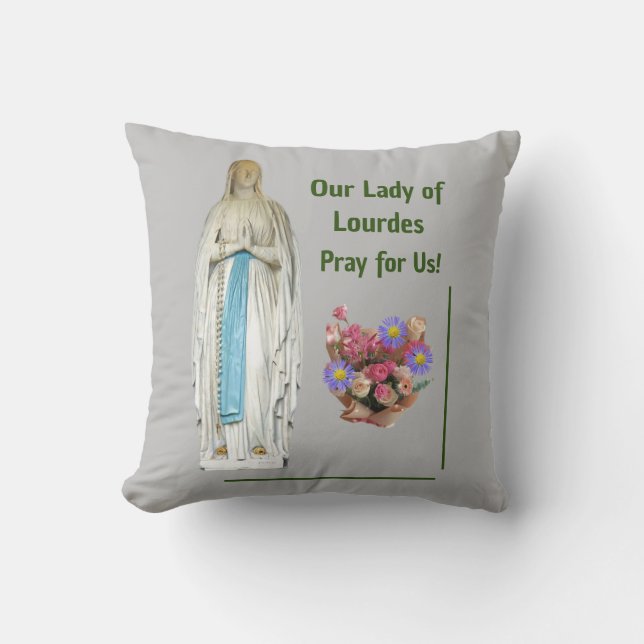 Our Lady of Lourdes Throw Pillow (Front)
