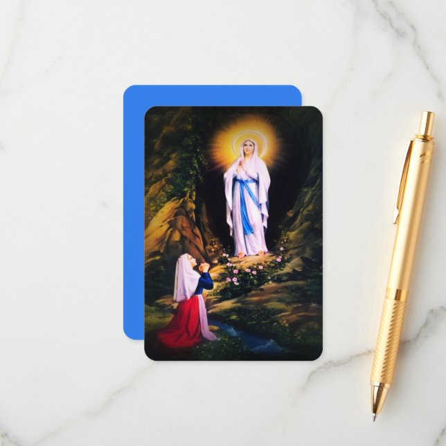 Our Lady of Lourdes with Prayer Enclosure Card (Front/Back In Situ)