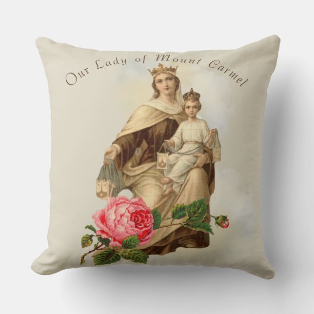 Our Lady of Mount Carmel  Baby Jesus Prayer Throw Pillow (Front)