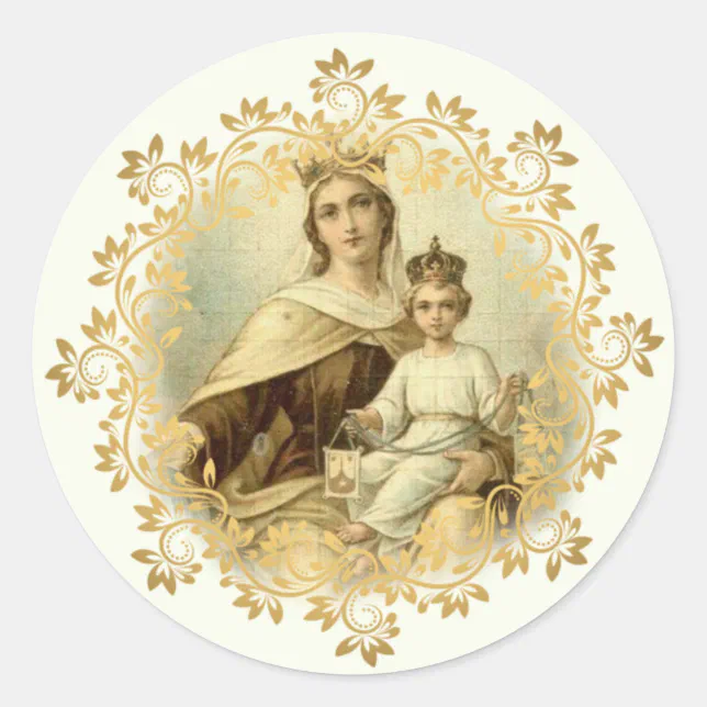 Our Lady of Mount Carmel Baby Jesus Scapular Classic Round Sticker | Zazzle