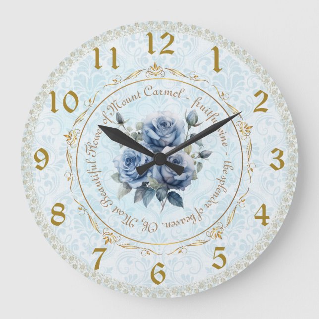 Our Lady of Mount Carmel Blue Rose Wall Clock (Front)