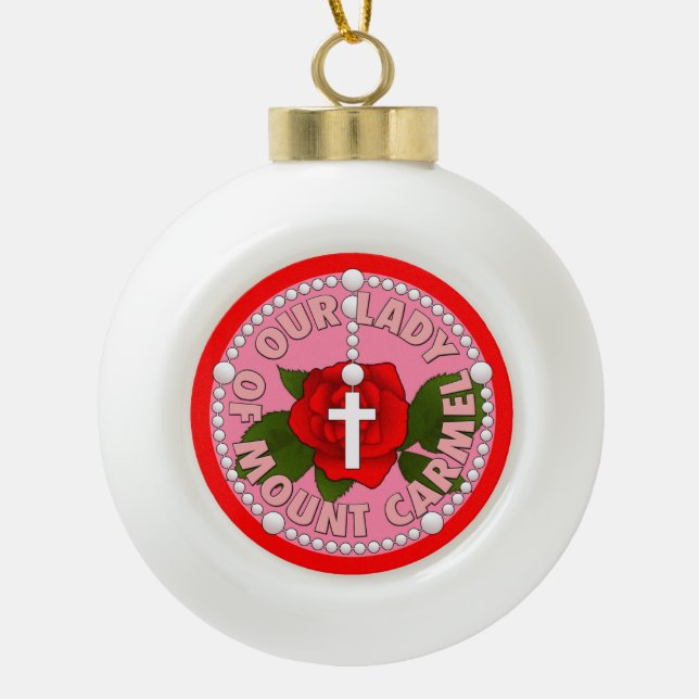 Our Lady of Mount Carmel Ceramic Ball Christmas Ornament (Front)
