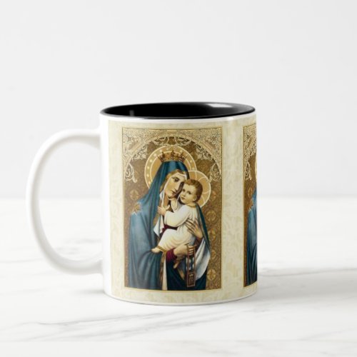 Our Lady of Mount Carmel Lace Gold Decorative Bord Two_Tone Coffee Mug