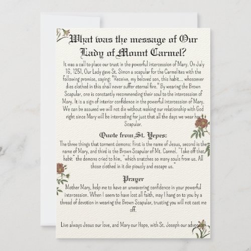 Our Lady of Mount Carmel Prayer Card