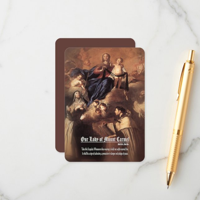 Our Lady of Mount Carmel Prayer Enclosure Card (Front/Back In Situ)
