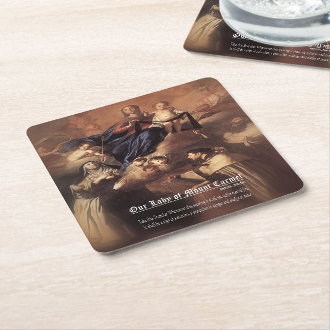 Our Lady of Mount Carmel Prayer Square Paper Coaster (Angled)