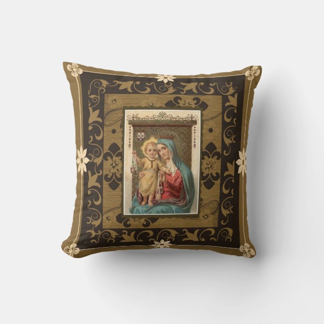 Our Lady of Mount Carmel with Baby Jesus  Scapular Throw Pillow (Front)