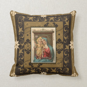 Our Lady of Mount Carmel with Baby Jesus Scapular Throw Pillow