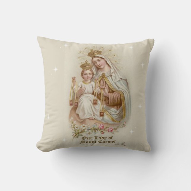 Our Lady of Mount Carmel  with the Baby Jesus Throw Pillow (Front)
