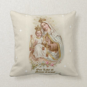 Our Lady of Mount Carmel with the Baby Jesus Throw Pillow