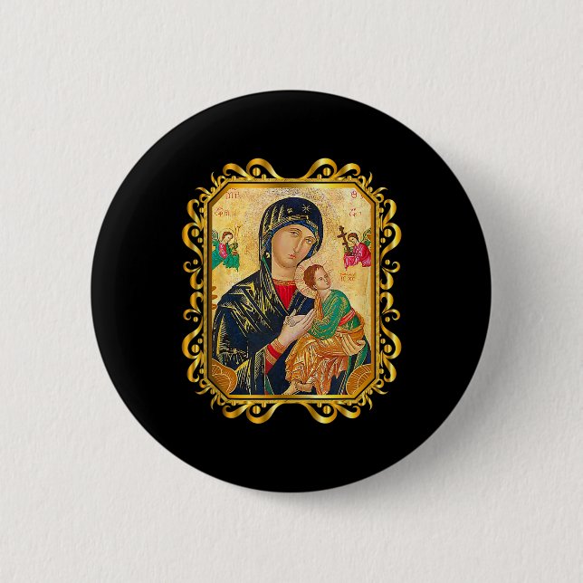 Our Lady Of Perpetual Help Blessed Mother Mary Cat Button (Front)