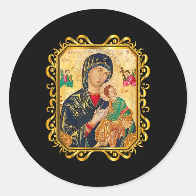 Our Lady Of Perpetual Help Blessed Mother Mary Cat Classic Round Sticker (Front)