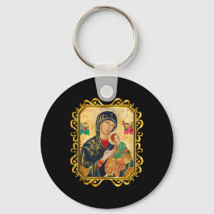 Our Lady Of Perpetual Help Blessed Mother Mary Cat Keychain