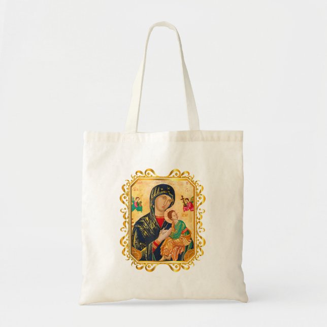 Our Lady Of Perpetual Help Blessed Mother Mary Cat Tote Bag (Front)