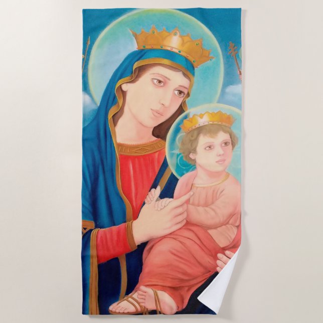Our Lady of Perpetual Help Catholic Beach Towel (Front)