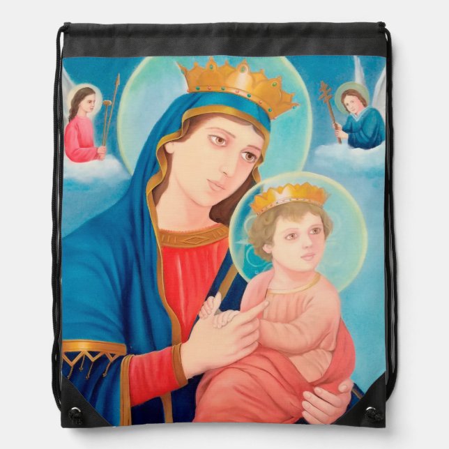 Our Lady of Perpetual Help Catholic Drawstring Bag (Front)