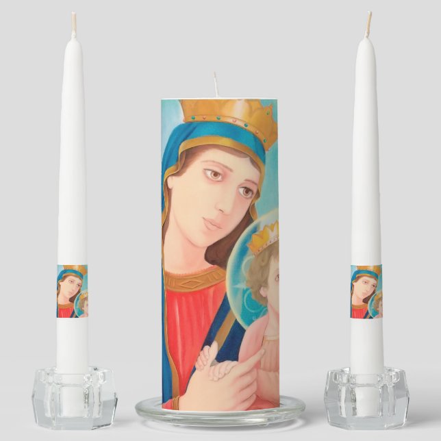 Our Lady of Perpetual Help Catholic Unity Candle Set (Front)