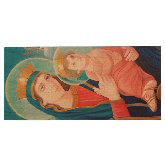 Our Lady of Perpetual Help Catholic Wood Flash Drive (Back)