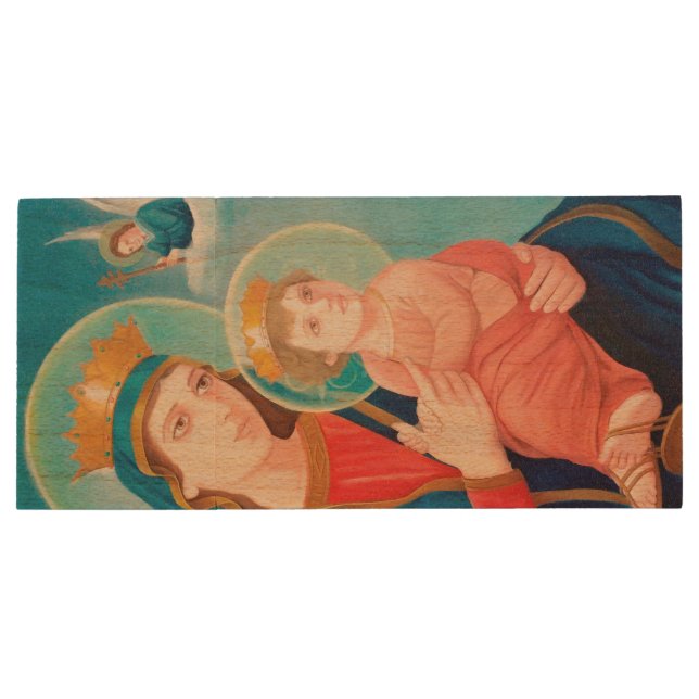 Our Lady of Perpetual Help Catholic Wood Flash Drive (Back)